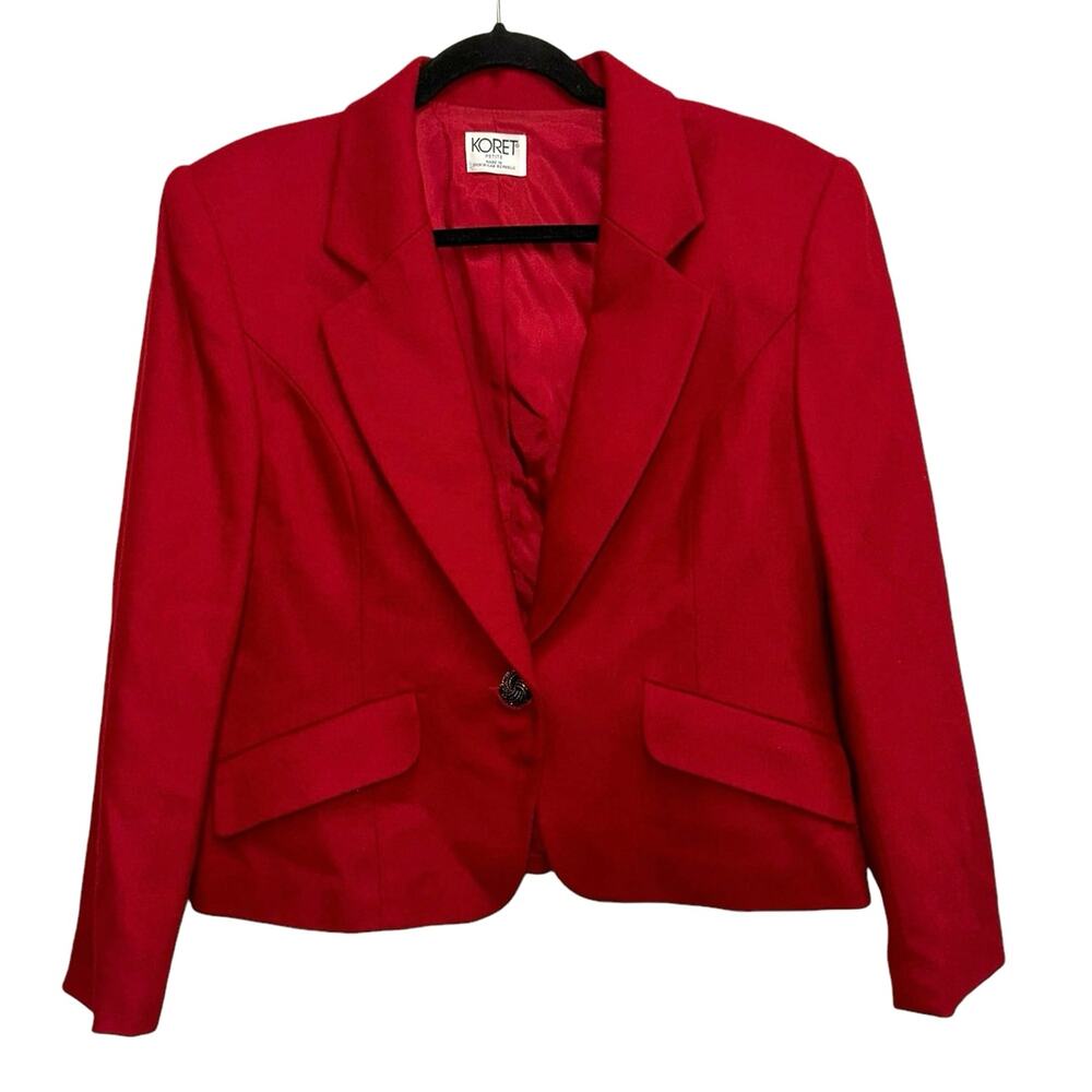 Vintage‎ Koret Petite Red Wool Blazer Jacket Womens 12P Gold Button